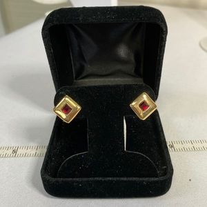 Small chic and dainty Goldtone and red stone earrings